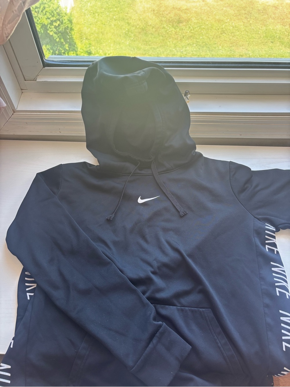 Nike Black Hoodie with White Swoosh and Side Logo Tape